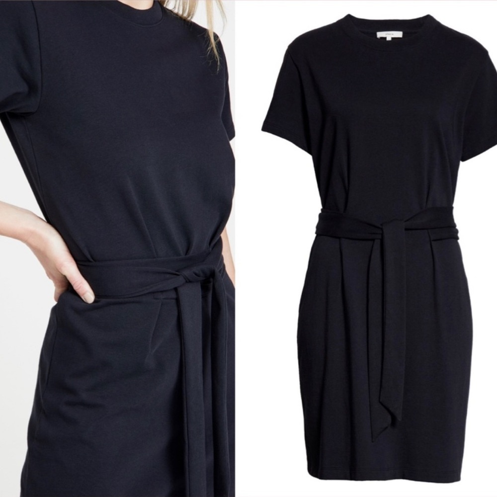 Vince Tie Waist Short Sleeve Cotton Dress in Costal Blue